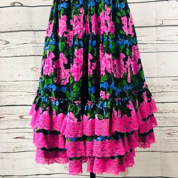 Betsey Johnson 100% Silk Floral Rose Strapless Babydoll Dress Lace Size 4 - Picture 3 of 13